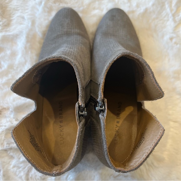 Lucky Brand Ponic Suede Block Heel Ankle Bootie | Grey Size 9.5 - Picture 9 of 12